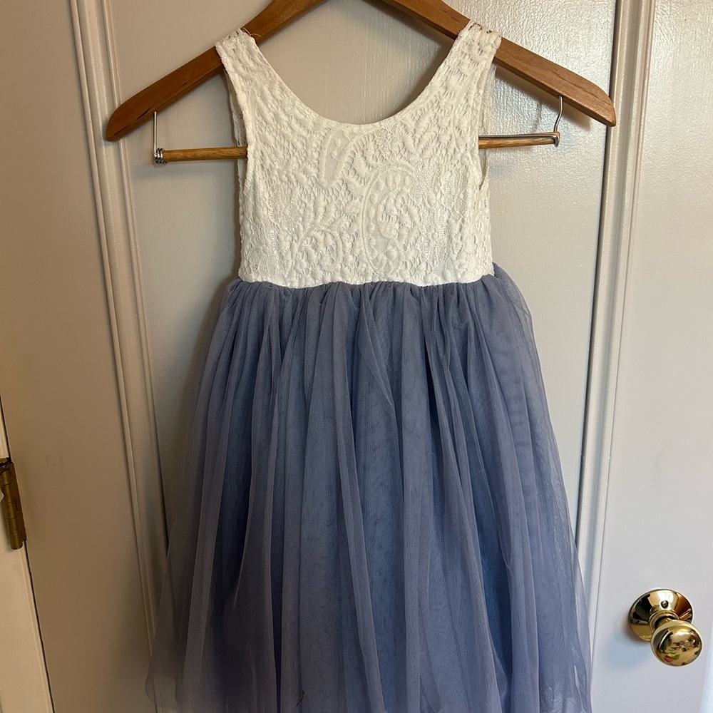 Cute Lace & Blue Tulle Flower Girl Dress